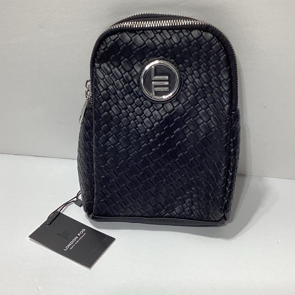 London Fog Black Small Crossbody Broadway Double Woven Sling NWT